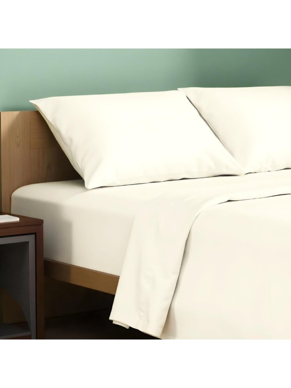 Organic Cotton Percale Queen Sheets Set - 4PC Ivory, Soft & Cooling, Deep Pocket
